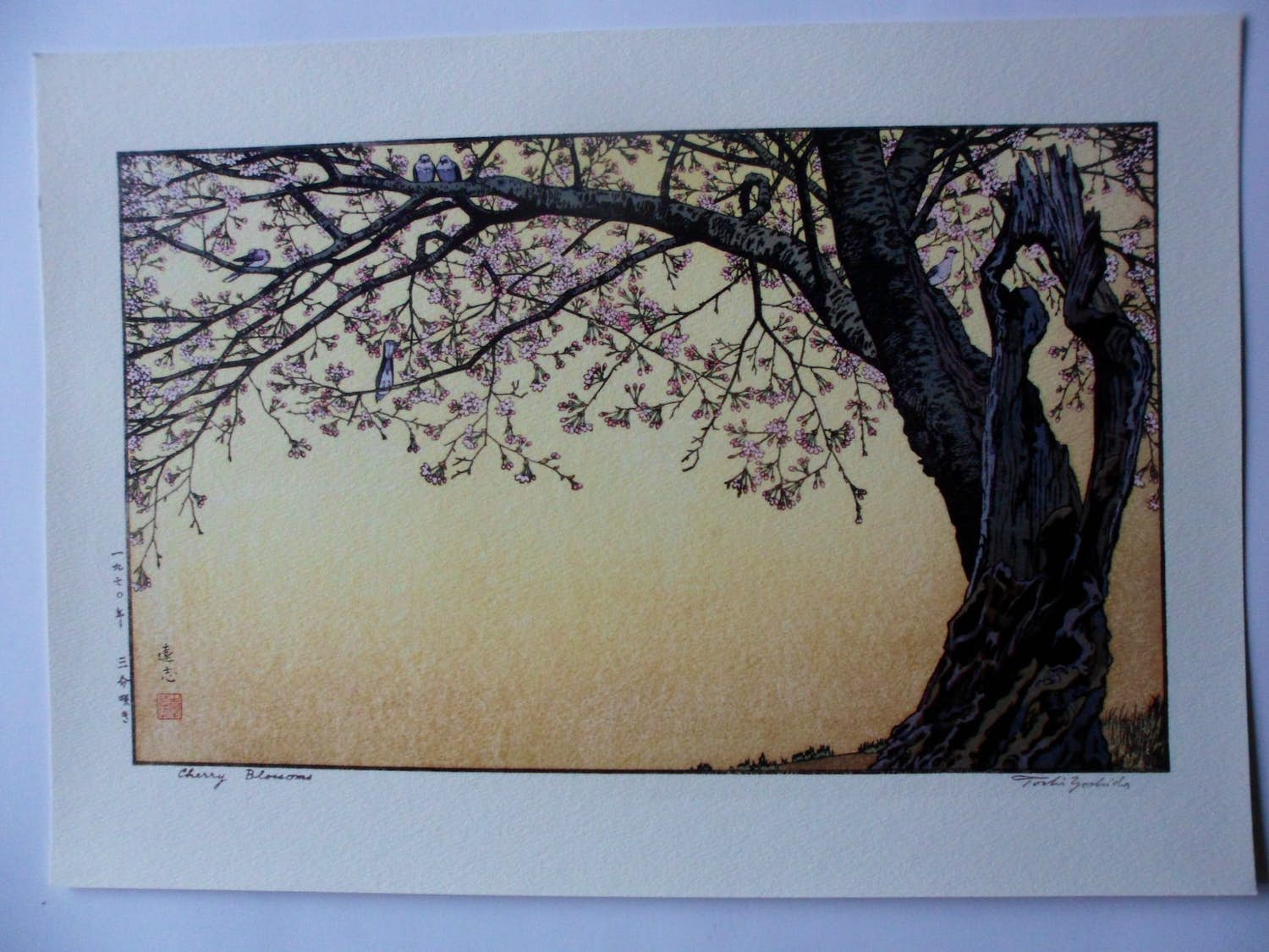 Toshi Yoshida - Japanse houtblokdruk . Kersenbloesem. verkocht voor € 45!