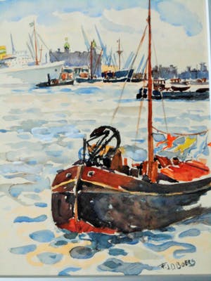 Frans Boers - Aquarel - Rotterdamse haven kopen? Bied vanaf 65!