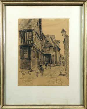Hendrik Jan Wolter - Houtskooltekening, Honfleur verkocht voor € 100!