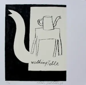 Klaas Gubbels - zeefdruk: Walking Table - 1990 + gedicht kaufen? Bieten Sie von 295!