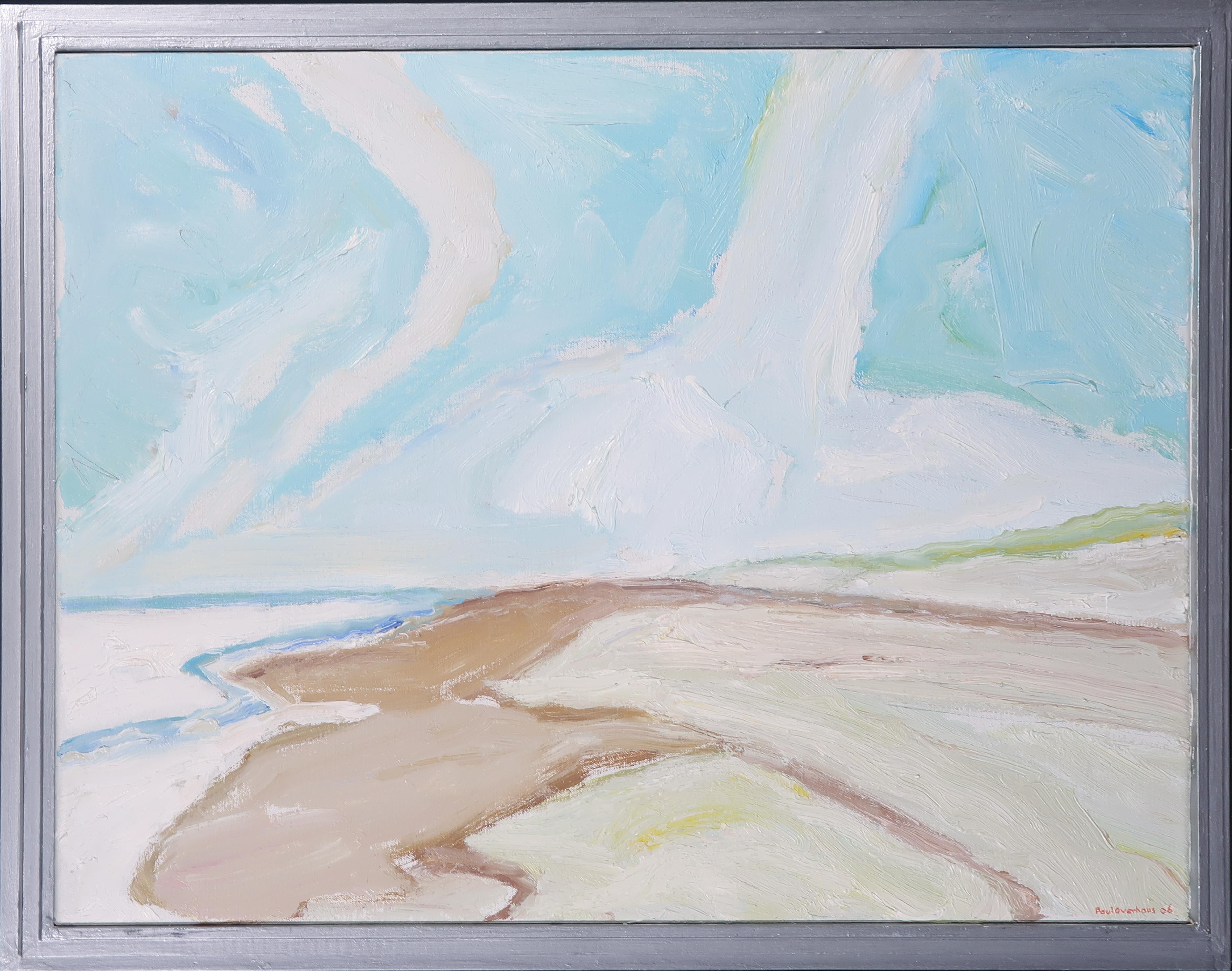 Paul Overhaus - Olieverf op doek, Hoog water - Ingelijst verkocht voor € 80!