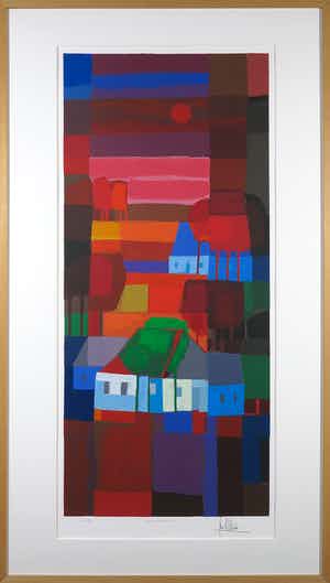 Ton Schulten - Zeefdruk, Avondrood - Ingelijst (Zeer groot) verkocht voor € 350!