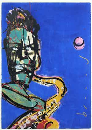 Herman Brood - Zeefdruk, De saxonist - Ingelijst (Groot) verkocht voor € 300!