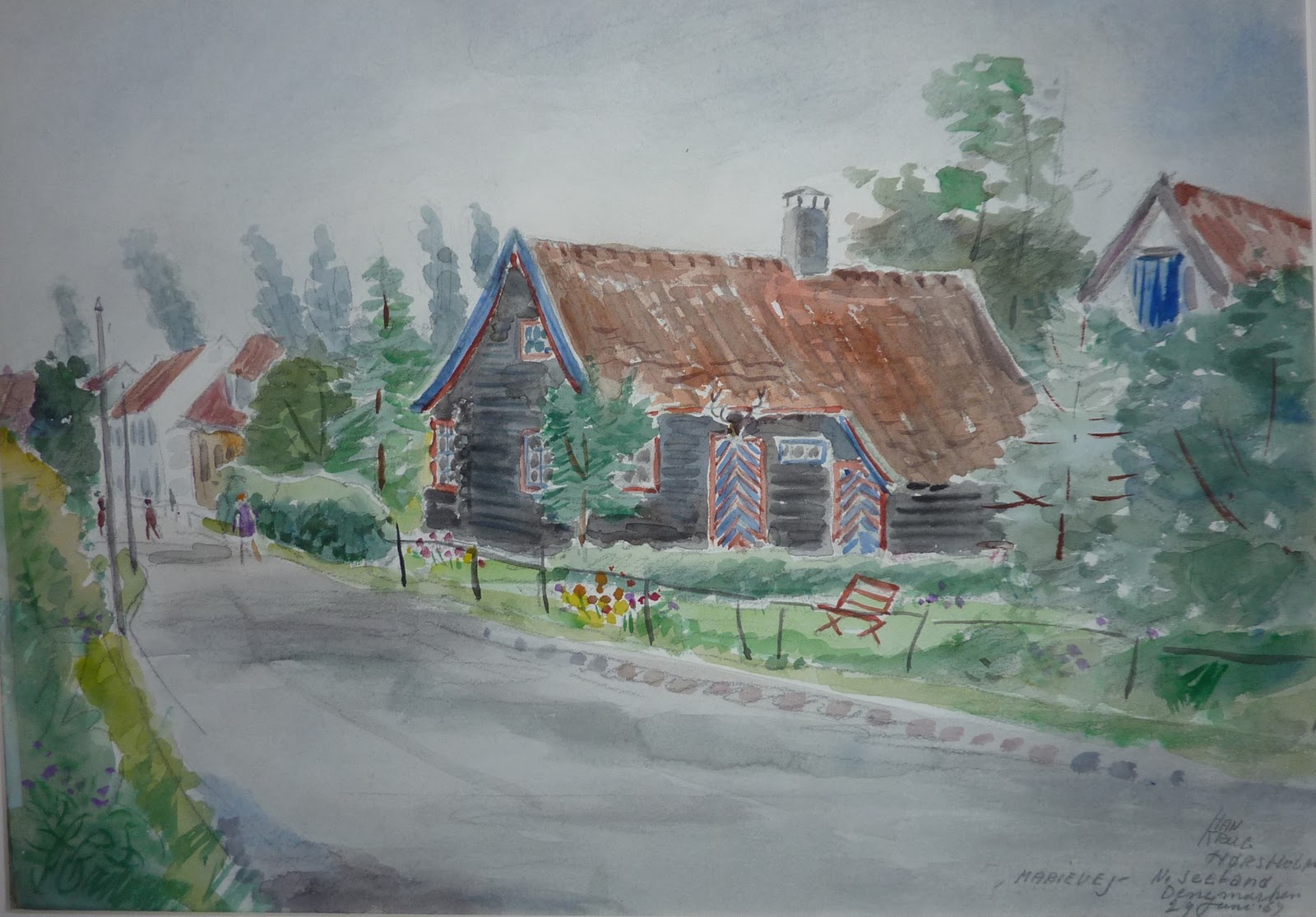Han Krug - Aquarel "Horsholm Denemarken" 27 juni 1967 verkocht voor € 35!