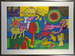 Corneille - Zeefdruk, Autour de l'Arbre magique - Ingelijst (Zeer groot) kopen? Bied vanaf 600!