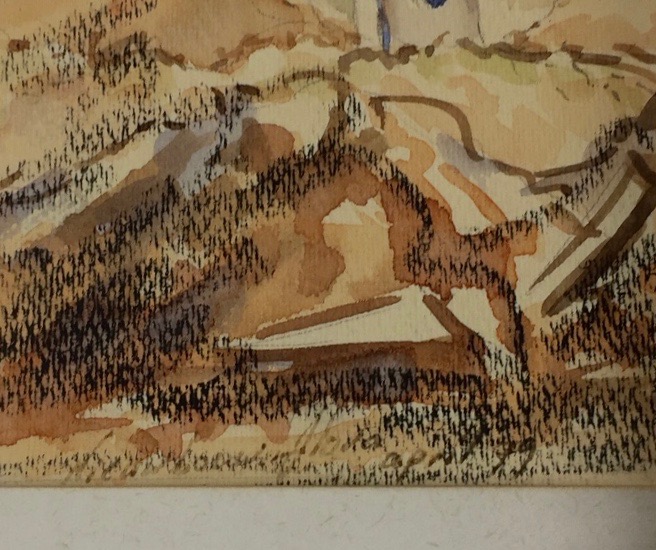 Niet of onleesbaar gesigneerd - Aquarel en krijt, Bouwkraan bij gebouwen - Ingelijst kopen? Bied vanaf 1!