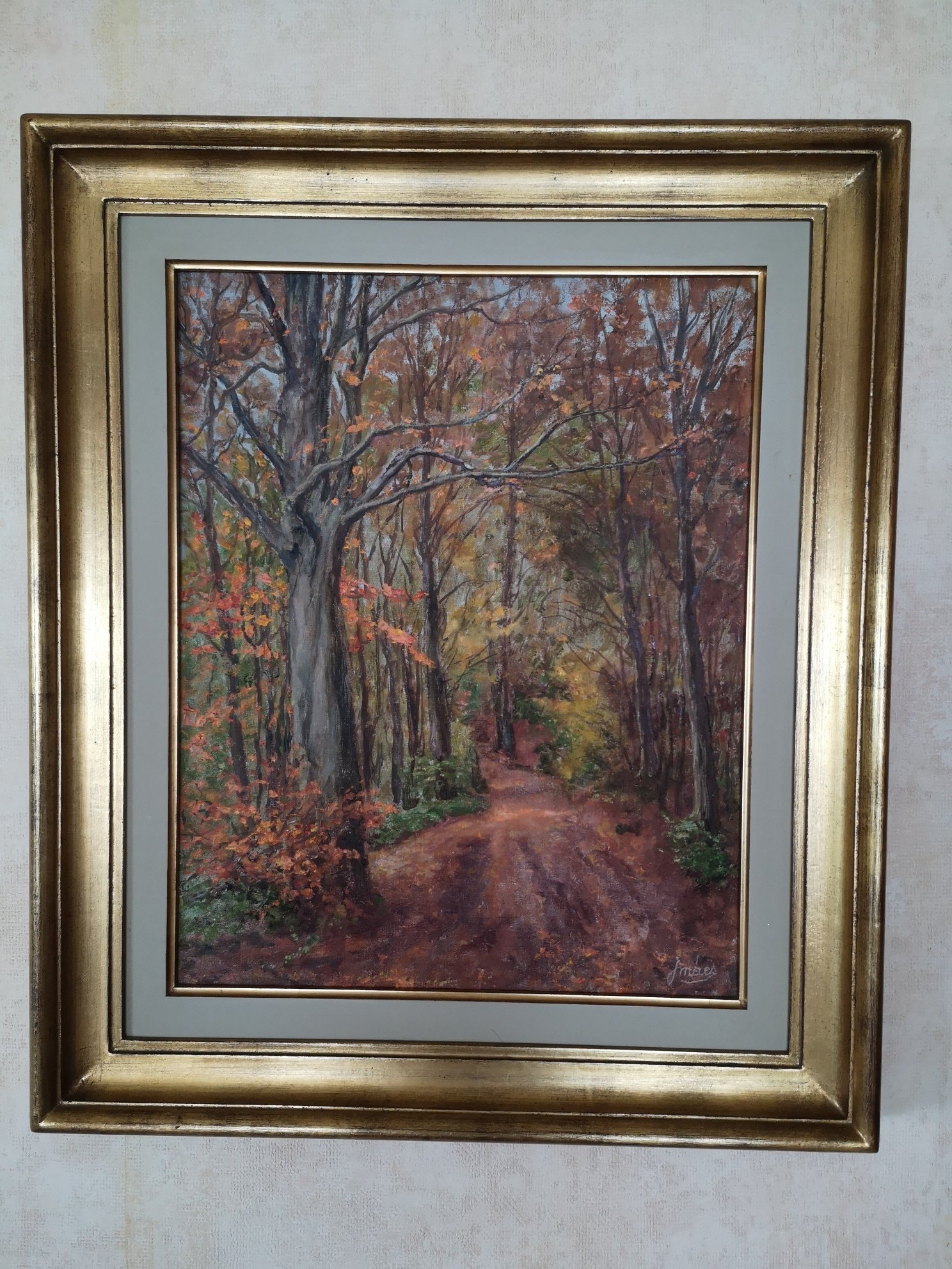 Buy Jacques Maes - Sfeervol Herfstbos – Olieverf op doek in authentieke bladgouden Schleiper-lijst? Bid from 200!