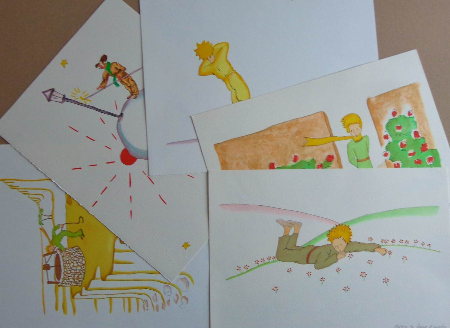 Antoine de Saint-Exupery - LOT 5 STUKS / LE PETIT PRINCE / KLEURLITHO / 40x31cm / DROOGSTEMPEL kopen? Bied vanaf 85!