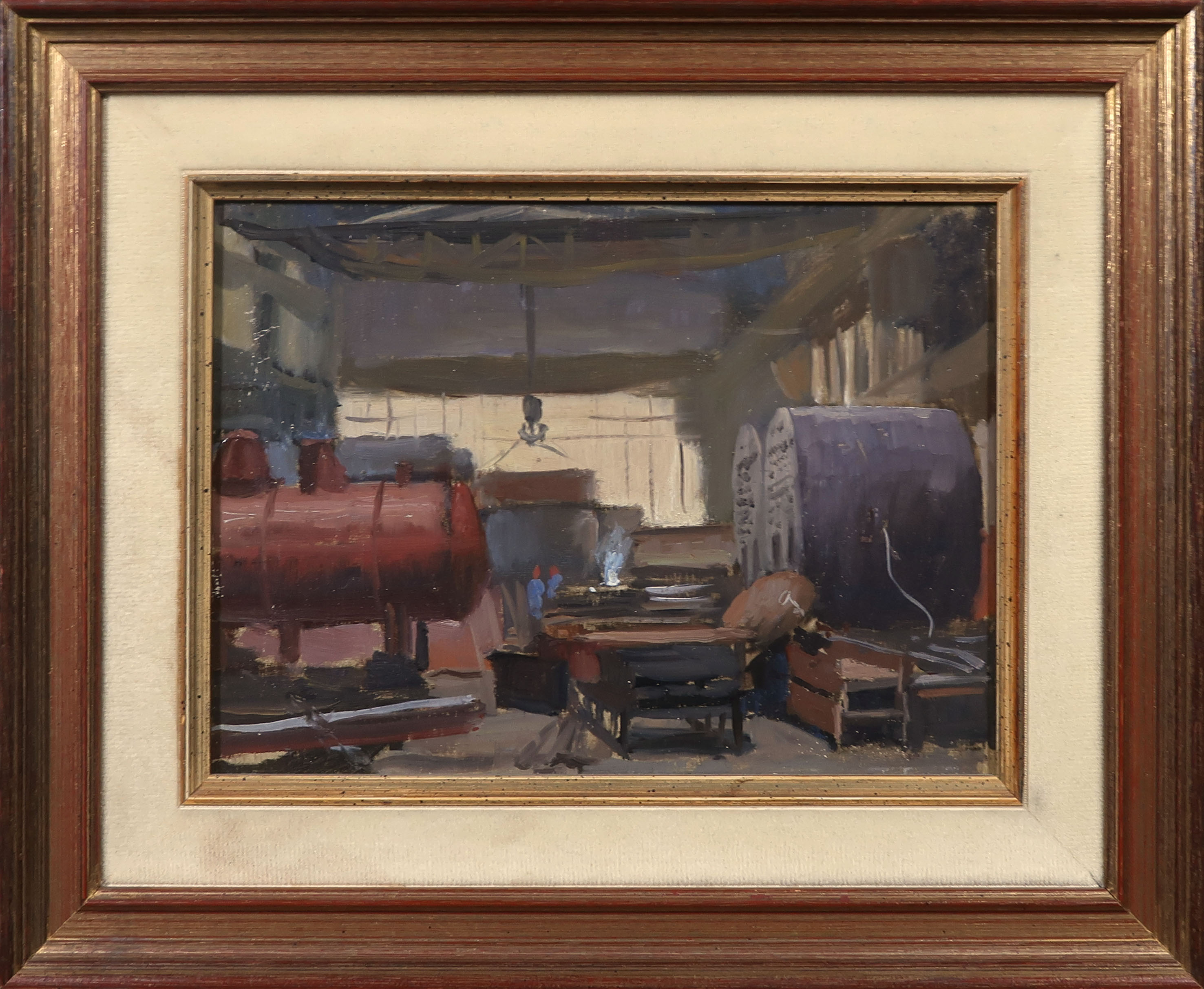 Jan Eversen - Olieverf op paneel, Studie Gieterij Stork Hengelo - Ingelijst verkocht voor € 150!