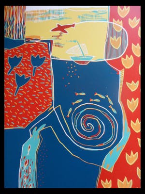 Diana van Hal - gesigneerde linosnede , Titel, "Onderweg". kopen? Bied vanaf 35!