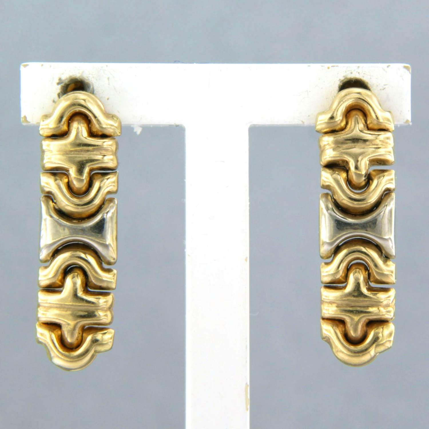 14k bicolour gouden oorhangers - 3.4 gram - 2.1 cm x 6.0 mm verkocht voor € 260!