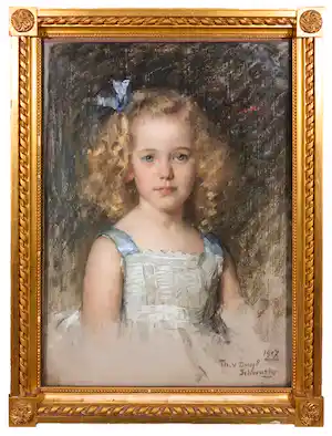Therese Schwartze - Pastel op papier, Portret van een meisje - Ingelijst verkocht voor € 1500!