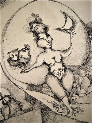 Renate Carelse - Surrealistisch Schilder en beeldhouwer - Ets - "Saturnia's terugkeer op aarde kopen? Bied vanaf 10!