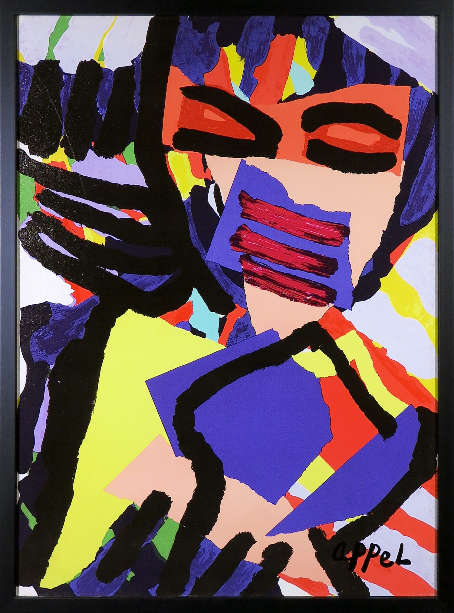 Karel Appel - Zeefdruk op doek, Personage in blue - Ingelijst kopen? Bied vanaf 120!