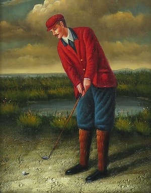 Niet of onleesbaar gesigneerd - Acryl op paneel, Golfer - Ingelijst kopen? Bied vanaf 1!
