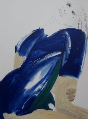 Jacqueline de Jong - Ingelijst litho: Dame in blauwe jurk kopen? Bied vanaf 65!