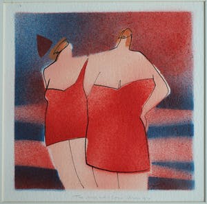 Cora Vries - Ingelijste zeefdruk , The Night , Vrouwen in badpak – Loodskado 1995 kopen? Bied vanaf 45!