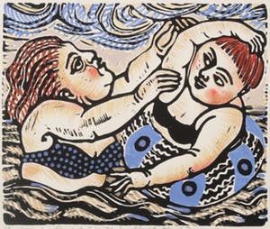 Heidi Daamen - Handgekleurde linosnede, Boven water blijven kopen? Bied vanaf 1!