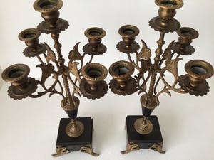 Curiosa - 2 kandelaars Napoleon III stijl op marmeren voet. kopen? Bied vanaf 55!