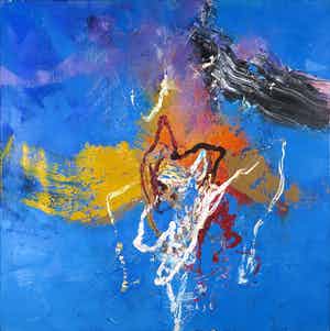 Martin van Dijk - Olieverf en acryl op doek, In liefdeswater verkocht voor € 300!