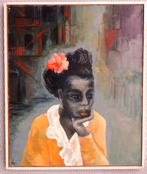 Niet of onleesbaar gesigneerd - Portret vrouw in stad. verkocht voor € 10!