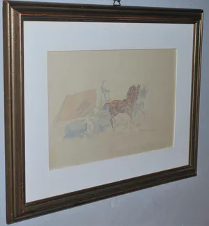 Otto Eerelman - aquarel - wagen met twee paarden - fraai ingelijst kopen? Bied vanaf 300!