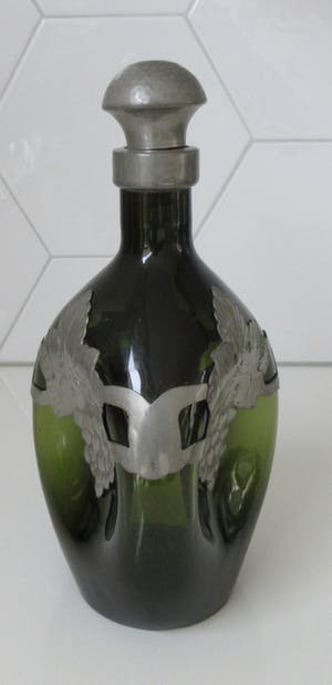 Georg Nilsson - Flesgroene glazen knijpfles/wijnkaraf met tinnen beslag - Gero & Leerdam kopen? Bied vanaf 35!