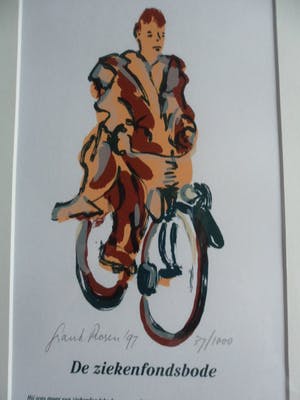 Frank Rosen - Zeefdruk. titel, De ziekenfondsbode, met gedicht van Erik Huizinga. kopen? Bied vanaf 23!