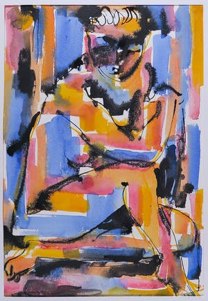 Piet van Mook - Aquarel, Figuur met Rood, Oranje en Blauw kopen? Bied vanaf 35!