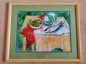 Betty Scheer - Compositie met schaal peren, bloemkool en vis (73 x 87 cm) kopen? Bied vanaf 50!