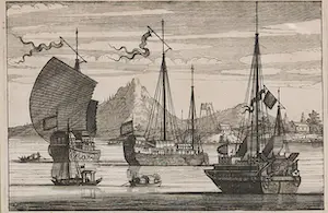 Niet of onleesbaar gesigneerd - Ets, Drie schepen - Ingelijst kopen? Bied vanaf 1!