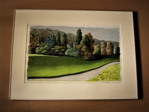 Erna van Mondfrans - Magnifiek pointillistisch Pastel "Landschap Arriege Frankrijk" gesigneerd - kopen? Bied vanaf 40!