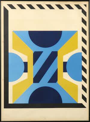 Kumi Sugai - Zeefdruk, Abstracte compositie - Ingelijst verkocht voor € 80!