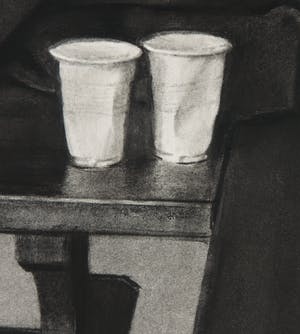 Gerard Huysman - Realistische pasteltekening van twee bekers voor een gordijn kopen? Bied vanaf 1!