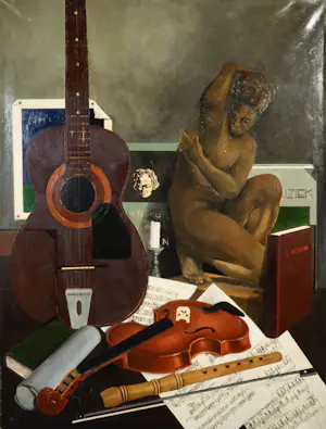 A. Brouwer - Olieverf op doek, Stilleven met muziek - Ingelijst (Groot) kopen? Bied vanaf 1!