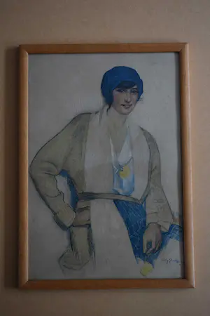 Willy Sluiter - litho - Jonge vrouw met blauw hoedje en gele bloem kopen? Bied vanaf 75!