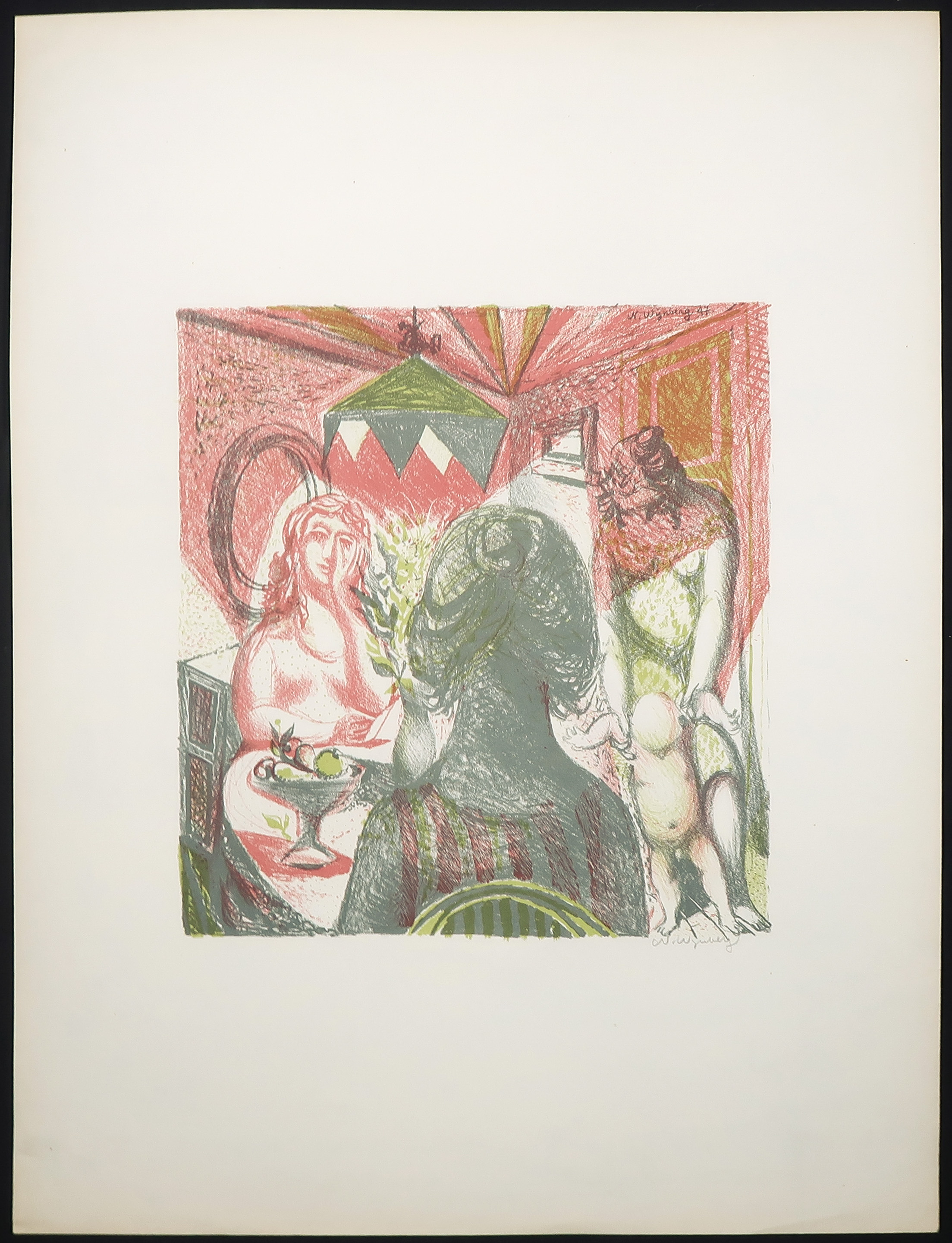 Nicolaas Wijnberg - Litho, Z.T. Vrouwen en kind in interieur kopen? Bied vanaf 35!