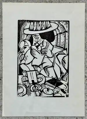 Georg Tappert - Dame im Café Original-Linolschnitt um 1917 Kubismus Expressionismus kaufen? Bieten Sie von 80!