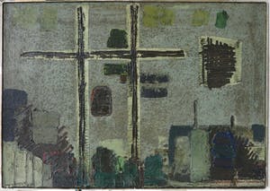 Willem Hussem - Olieverf op doek, Abstracte compositie - Ingelijst kopen? Bied vanaf 2000!
