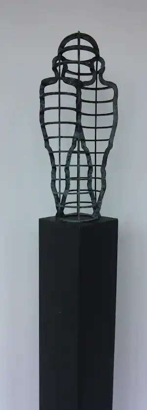 Peter Jansen - Bronzen beeld op houten sokkel, Twee figuren verkauft für € 500!