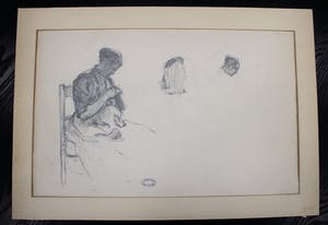 Evert Pieters - Studie (potloodtekening) van een vrouw met een handwerkje kopen? Bied vanaf 150!
