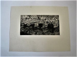 Pieter Dupont - Zeldzame & grote Amsterdam- Ets "Bedrijvigheid aan het Damrak" potloodgesignrd kopen? Bied vanaf 49!