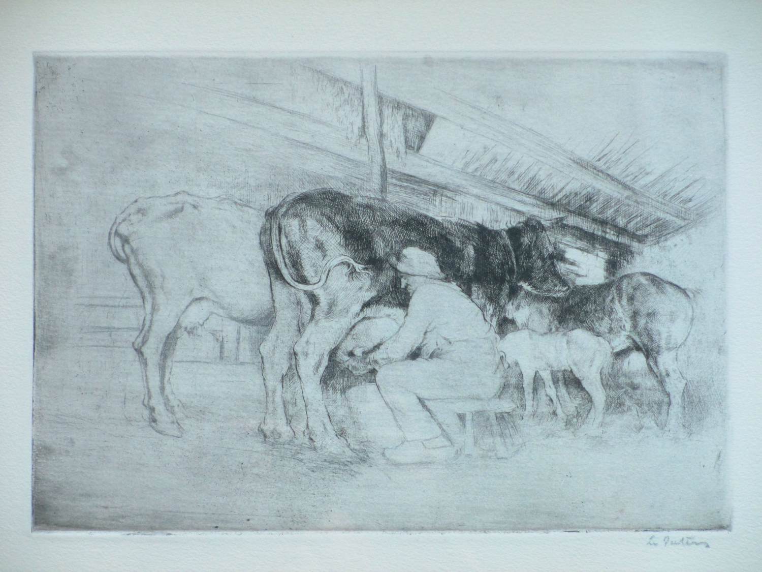 Louis Peeters - Melktijd in de stal - Ets kopen? Bied vanaf 55!