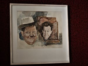 Maus Slangen - (Semarang 1948-) Knap geschilderde Aquarel "Laurel and Hardy" gesigneerd kopen? Bied vanaf 10!