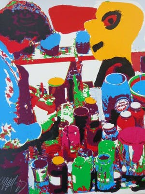 Karel Appel - HET GELE HOOFD / KLEURZEEFDRUK / 50x50cm / SIG / 1977 kopen? Bied vanaf 140!