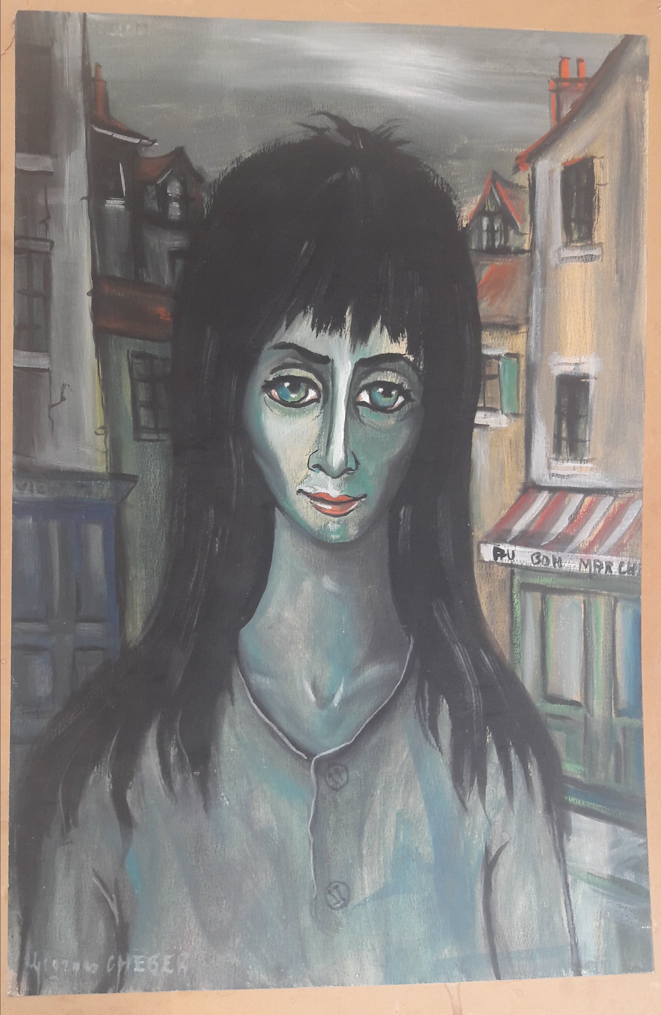 Georges Cheber - Gouache schilderij van jonge vrouw in Parijs. +/-1960 kopen? Bied vanaf 110!