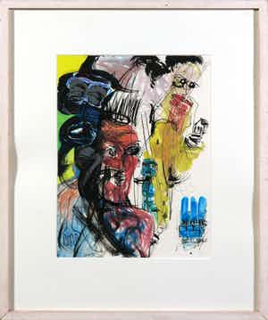 Rachid Ben Ali - Inkt en gouache op papier, Kop - Ingelijst verkocht voor € 150!