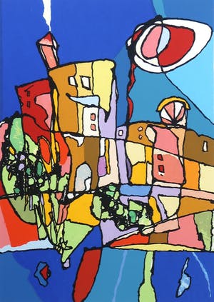 Jan Latinne - Zeefdruk, Provencaals dorp I - Ingelijst kopen? Bied vanaf 20!