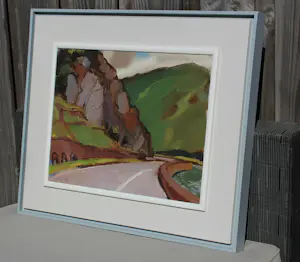Jentsje Popma - Ingelijste olieverf op paneel: 'bergweggetje' - 1999 kopen? Bied vanaf 1000!