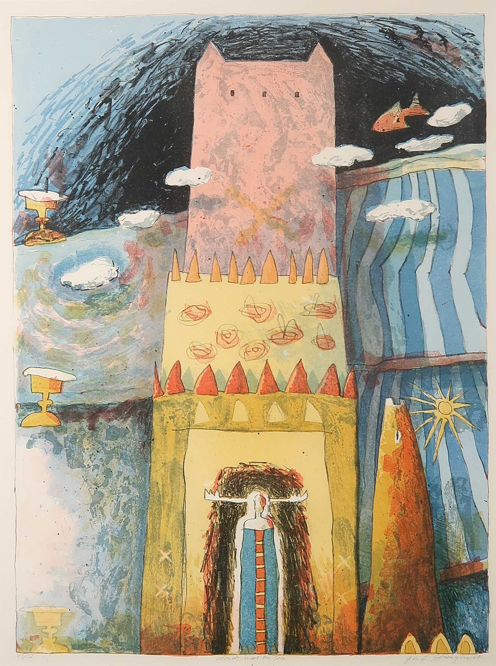 Gert Strengholt - Litho, Clouds meet the sea - Ingelijst kopen? Bied vanaf 40!